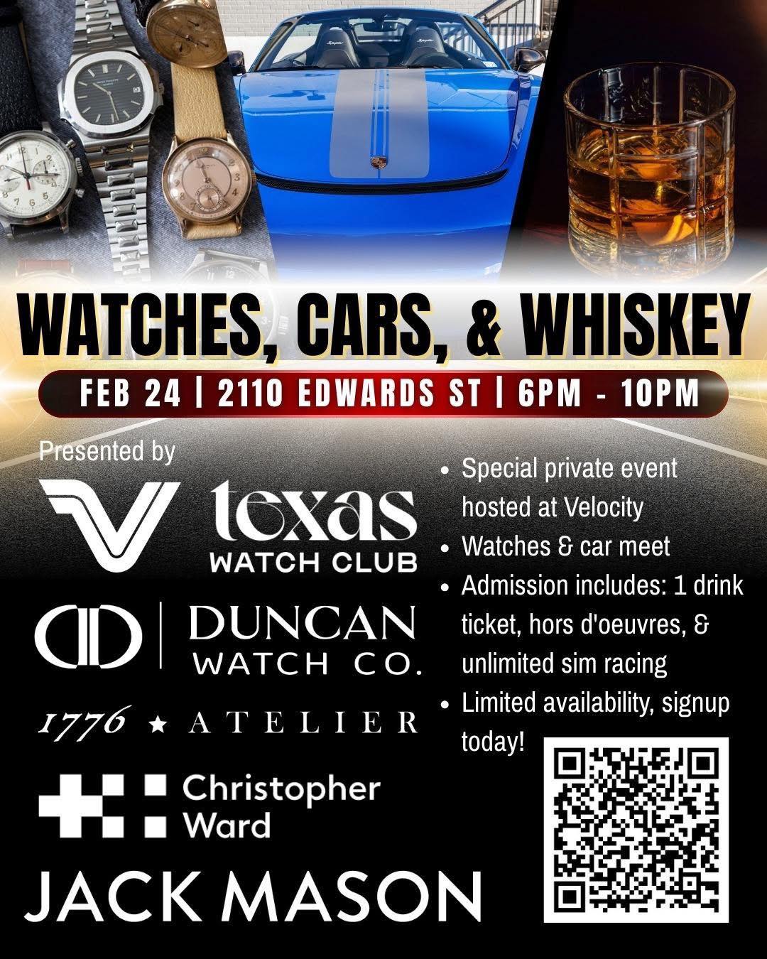Watches, Cars & Whiskey - Feb 24 - Houston TX