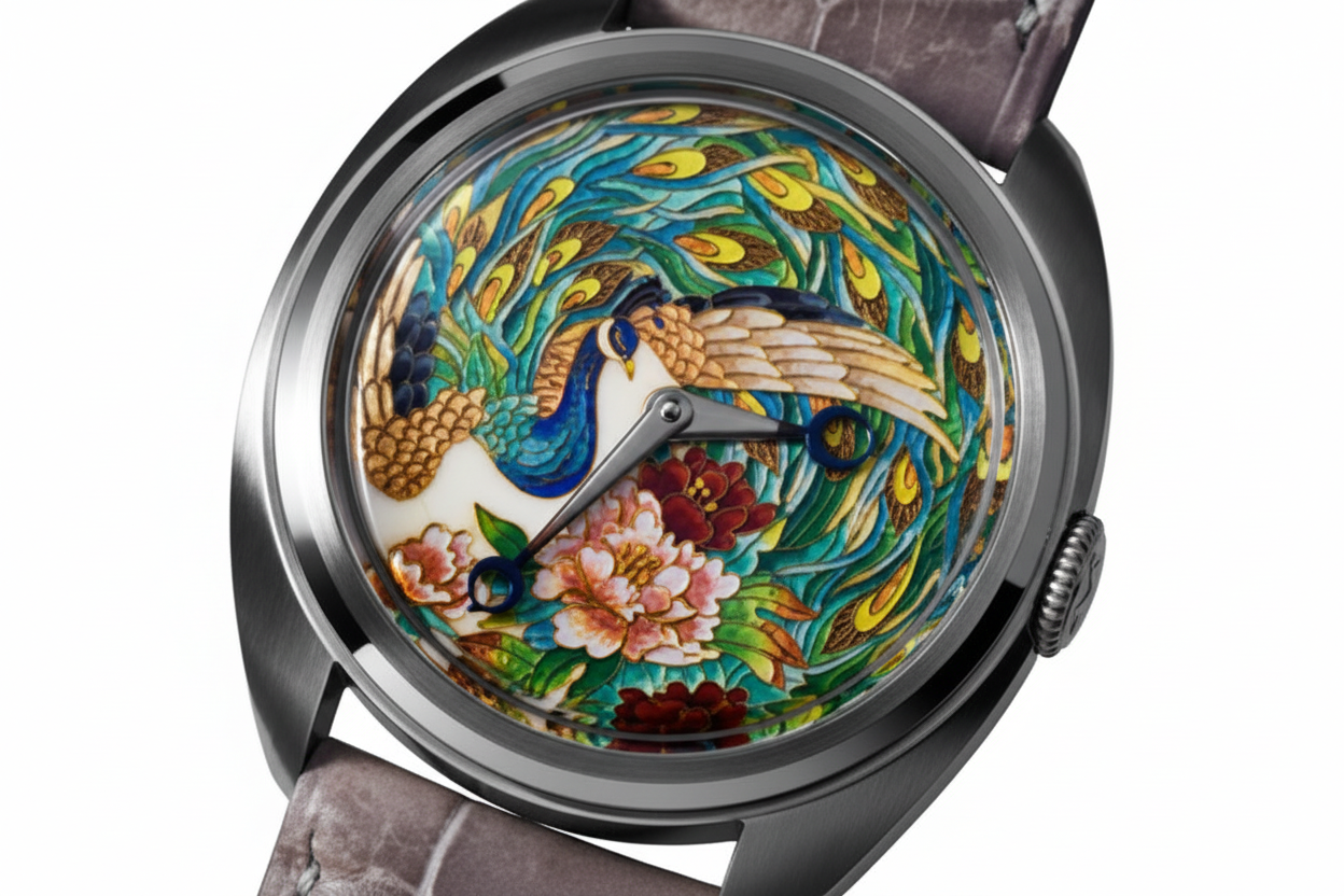 Celadon Century Cloisonné "Peacock and Peonies"