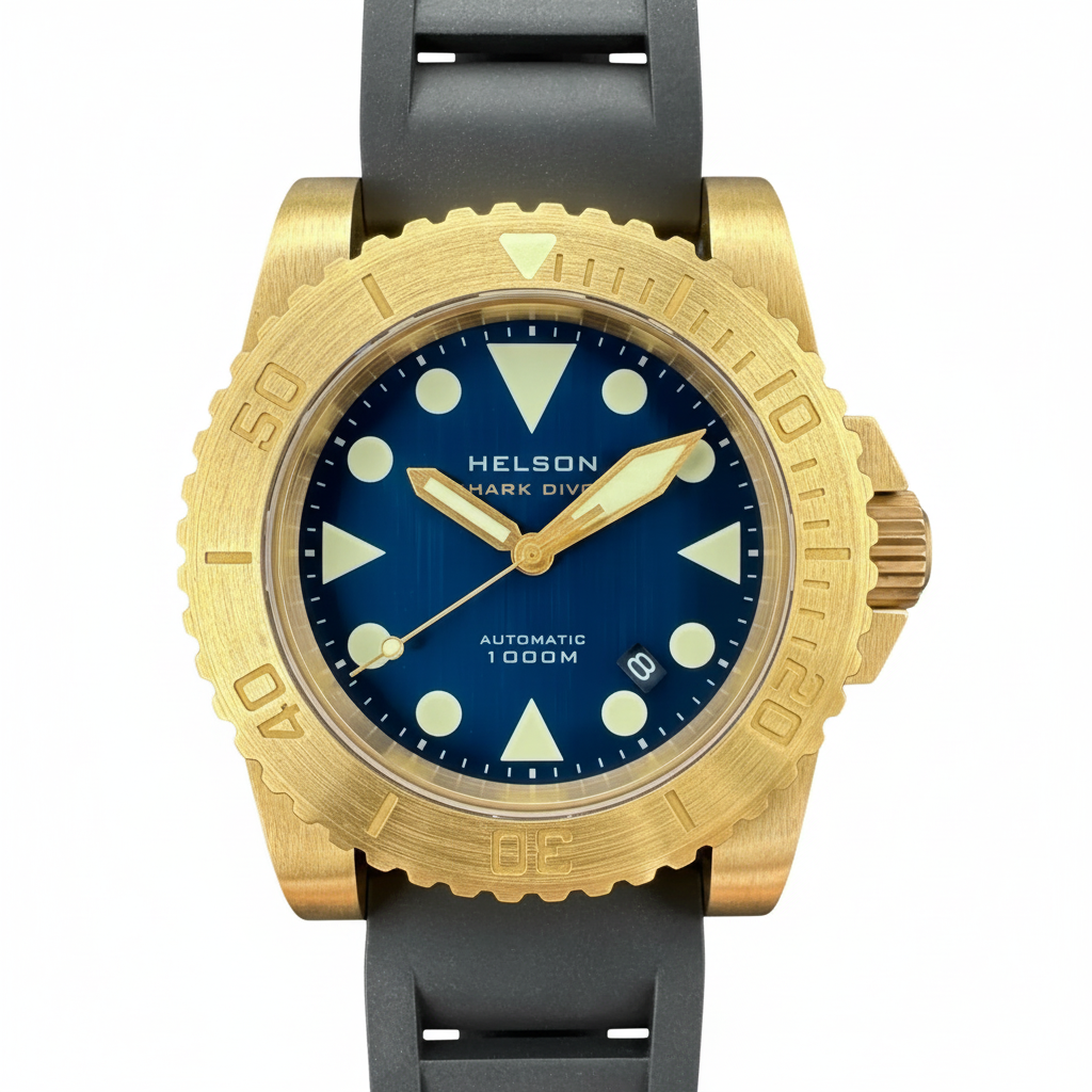 Helson Shark Diver 45 Brass Brushed Blue Date