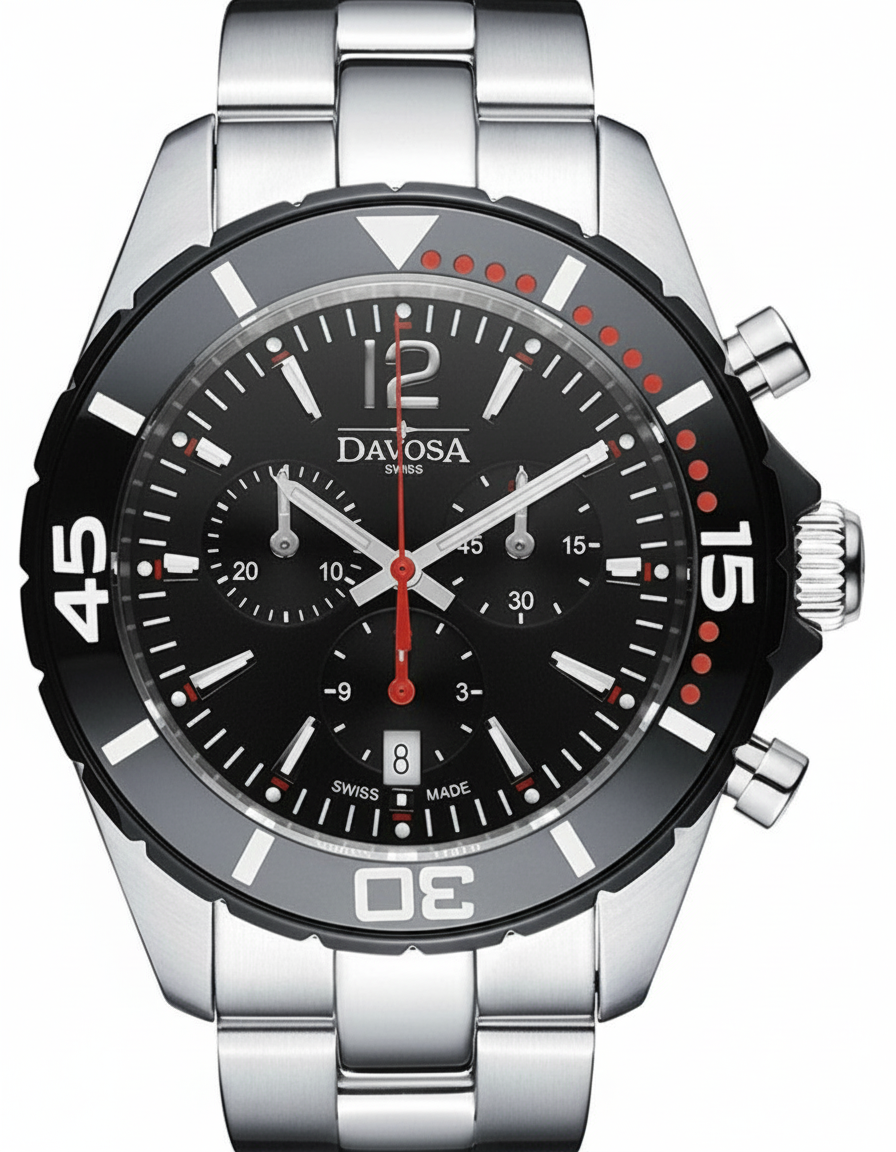 Davosa Nautic Star Quartz Chronograph 100m Black Red Diving Watch 16347365