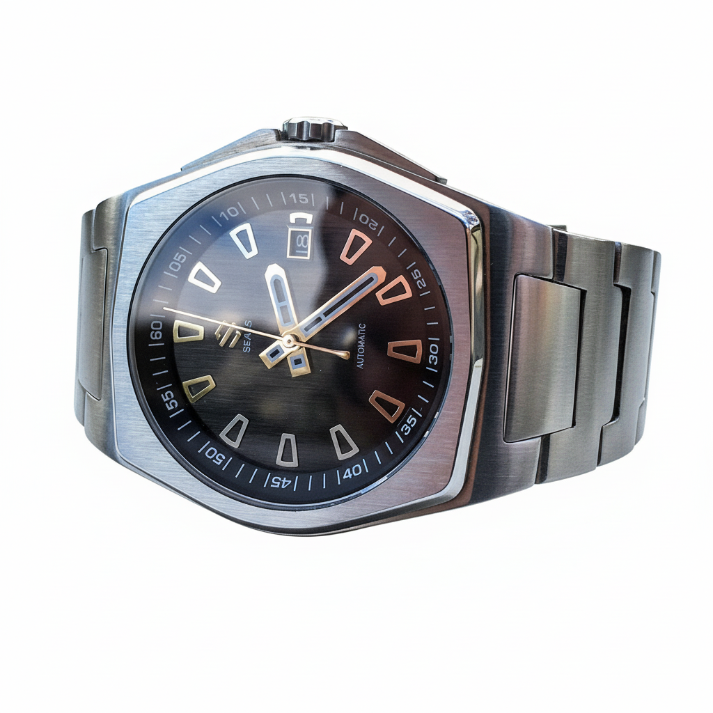 Seals Stainless Steel With Brushed Black Dial on Steel Bracelet Automatic Watch — best dive watches under $1,000