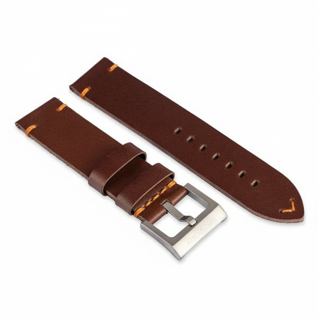 Draken Dark brown leather strap - orange stitch