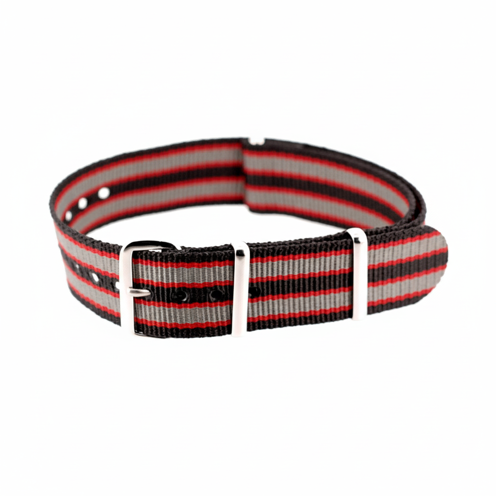 Bernhardt Black/Red/Grey Stripe 'Bond' Style Nylon Strap