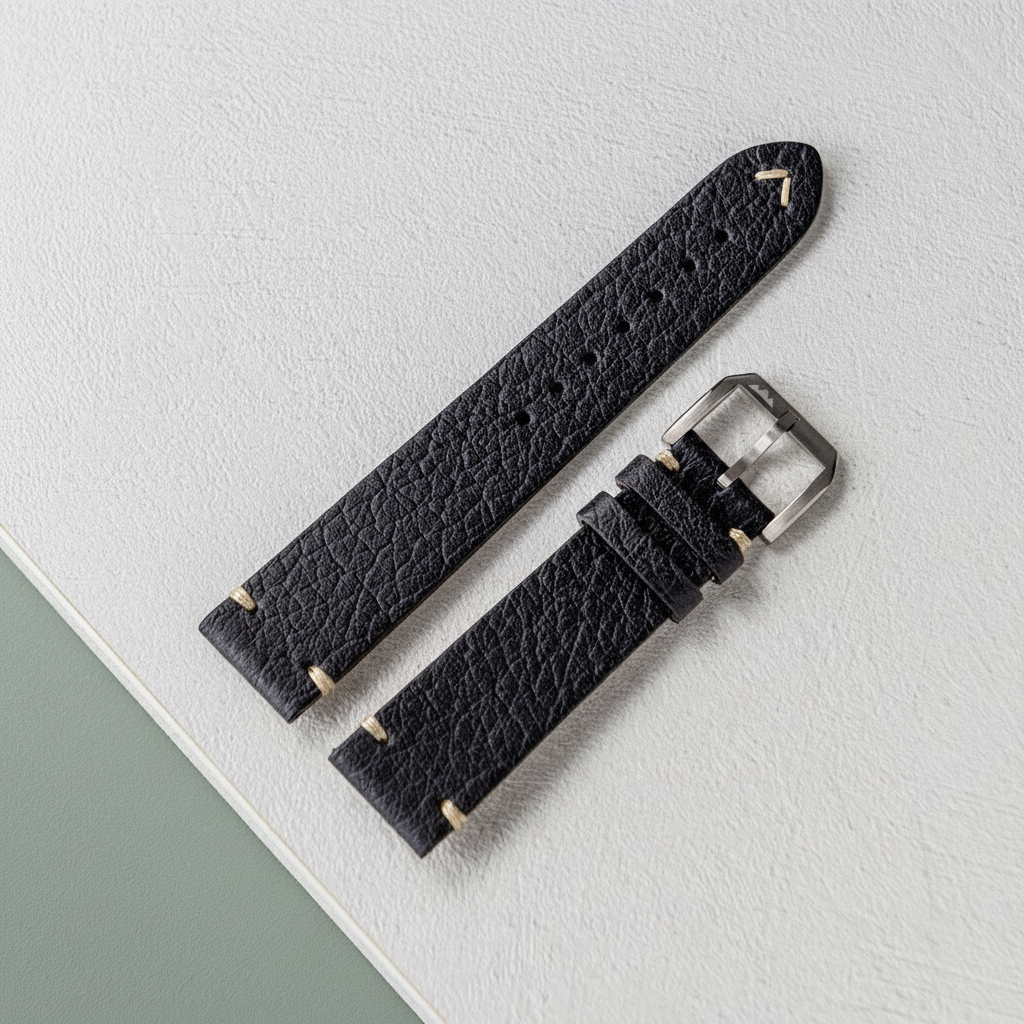 Echo/Neutra Bracelet en cuir noir Vintage - Boucle 16 mm