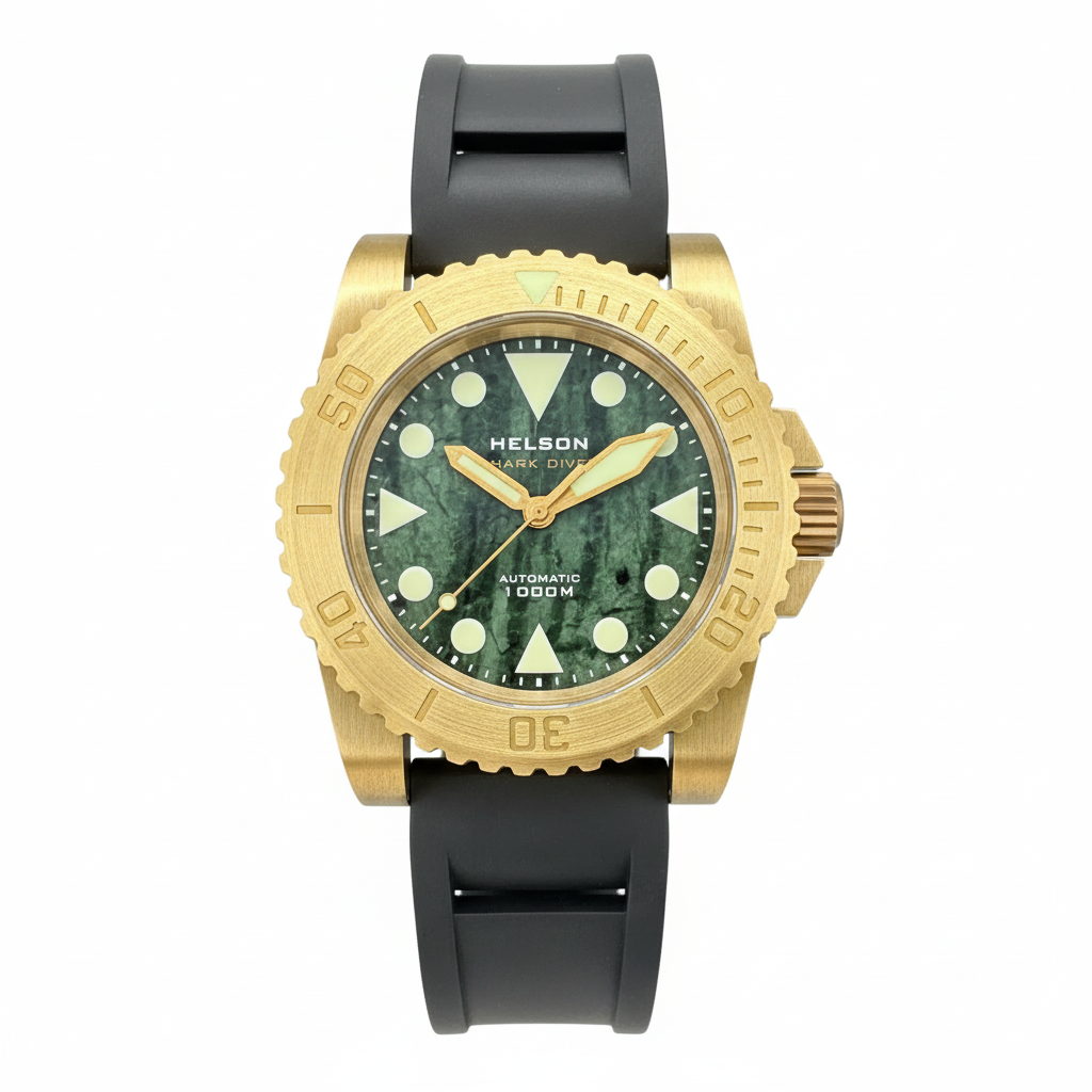 Helson Shark Diver 45 Brass Green Marble