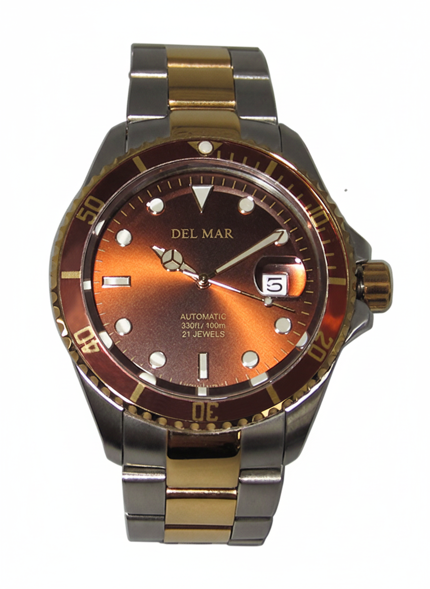 Angelo Del Mare Men's Premier Automatic Watch – Two-Tone Bracelet & Bronze Dial #50389