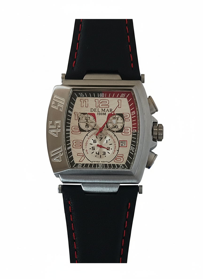 Angelo Del Mare Modern Sport Chronograph Watch – Red Stitch Leather Strap #50230