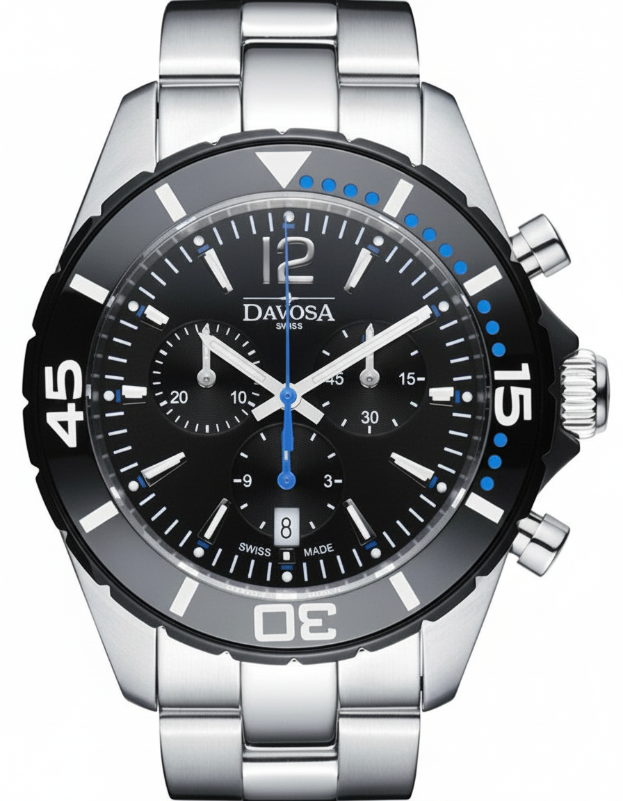 Davosa Nautic Star Quartz Chronograph 100m Black Blue Diving Watch 16347345
